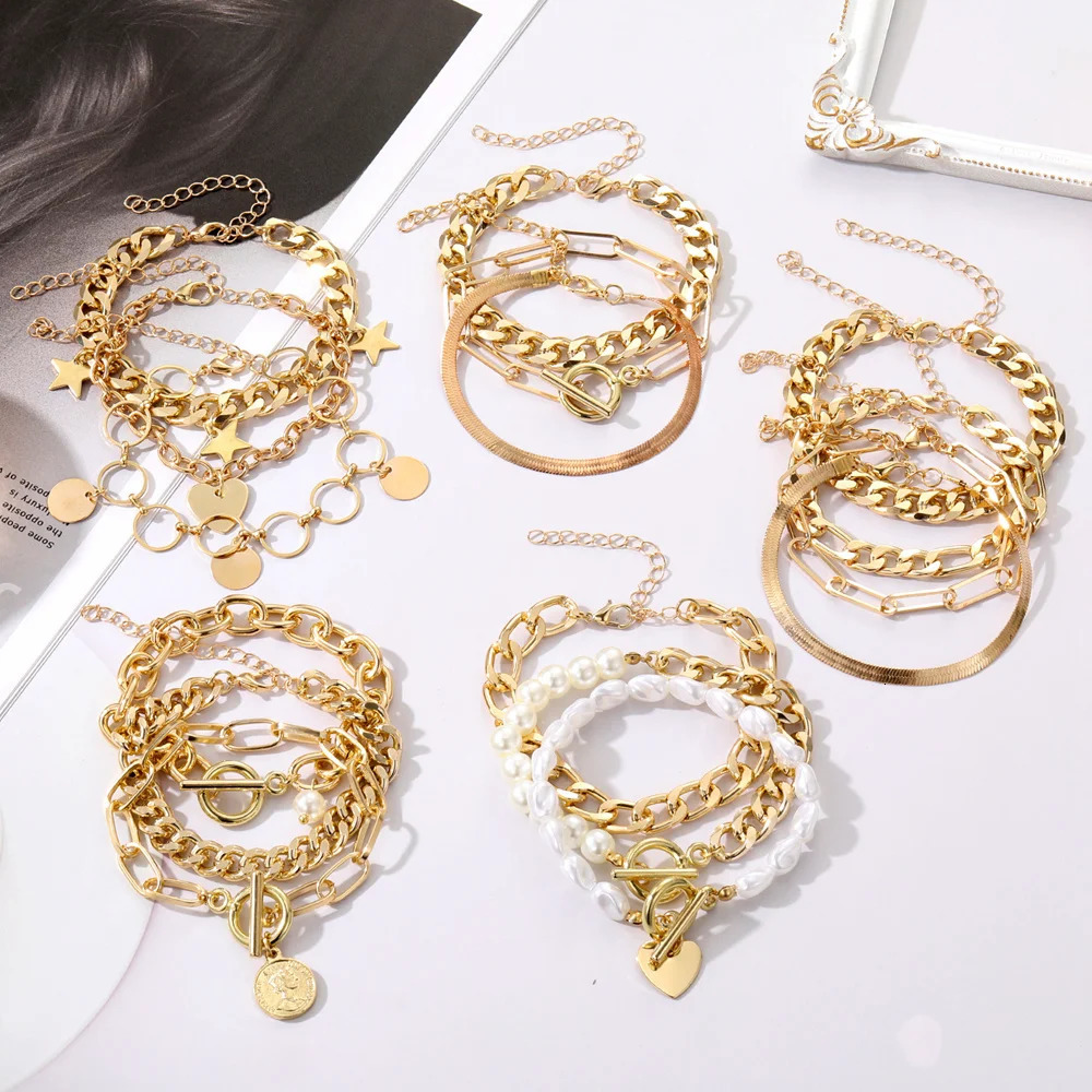 Chain KISSWIFE Gold Cuban Chain Bracelet Handmade Squeezed Thick Chain Coin Pendant Bracelet Suitable for Womens Fashion Jewelry 231213