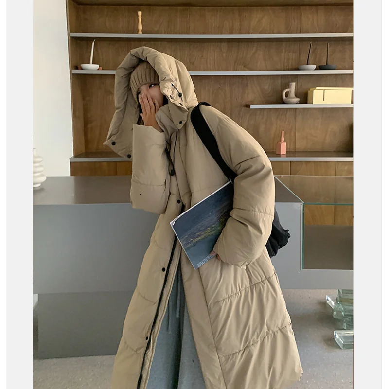 Women's Down Parkas Women Khaki Down Jacket Hooded Long Cotton Clothes Winter Warm Thicken Windproof Korean Fashion Loose Oversized Coat Tops 231