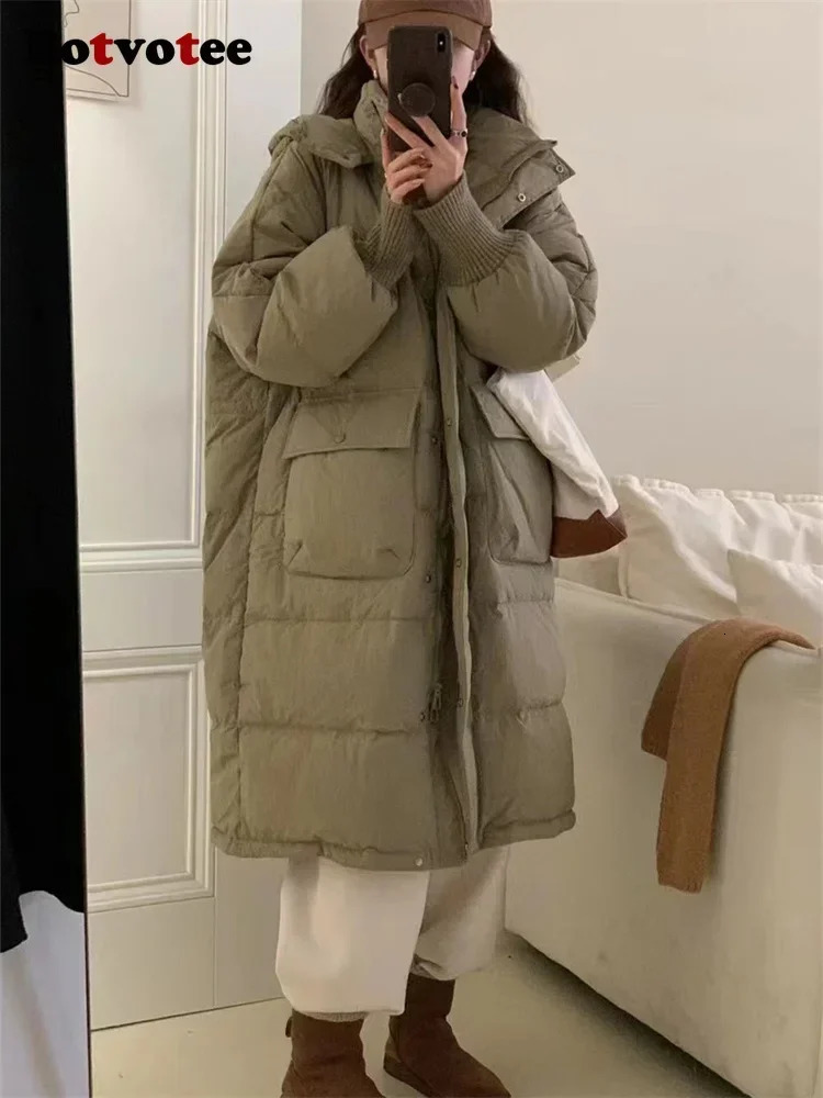 Women's Down Parkas Botvotee Parkas for Women Fall Winter Thicken Long Sleeve Jackets Oversized Pockets with A Hood Zipper Down Long Coats 231213