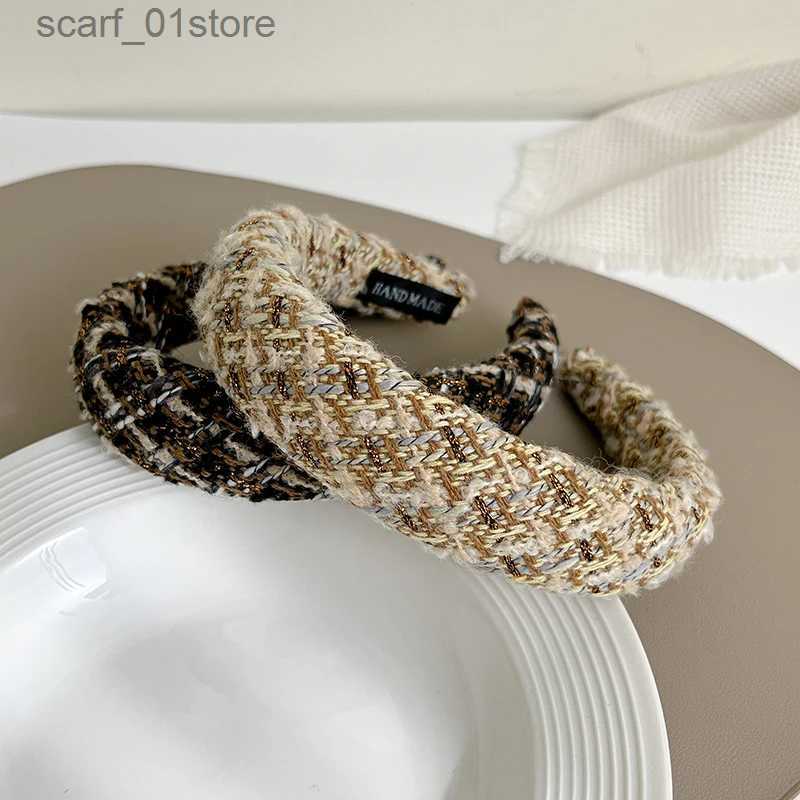 Headwear Hair Accessories AISHG Korean Tweed Woven Sponge Headband Elegant Women High Ponytail Hair Band Face Wash Hoop Fashion Girls Hair Accessories