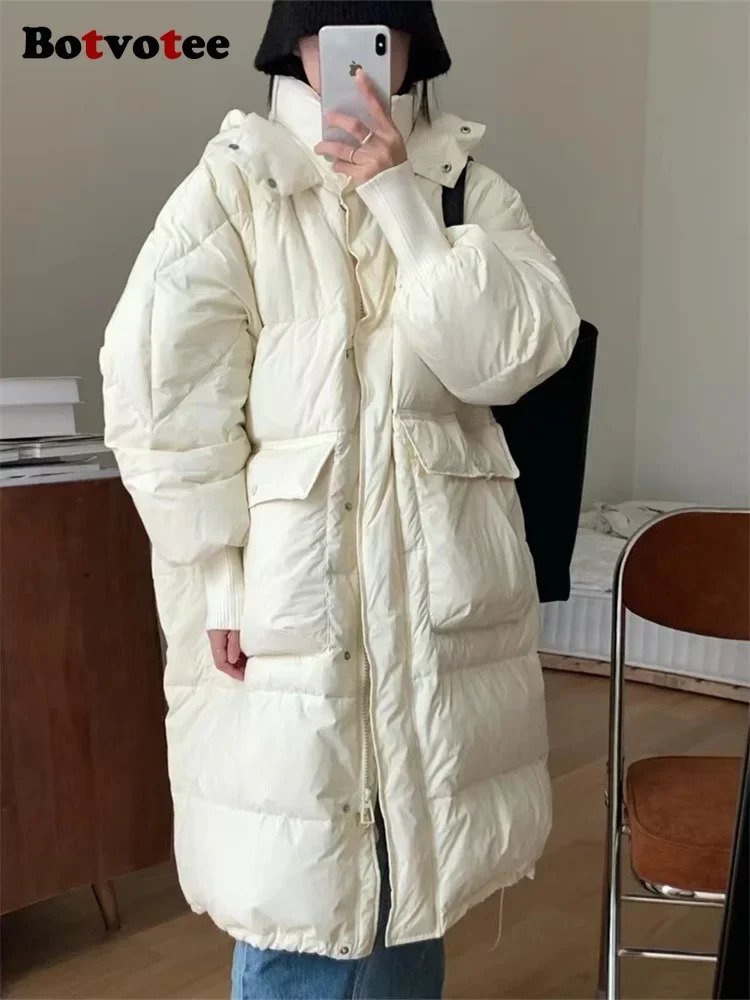Women's Down Parkas Botvotee Parkas for Women Fall Winter Thicken Long Sleeve Jackets Oversized Pockets with A Hood Zipper Down Long Coats 231213