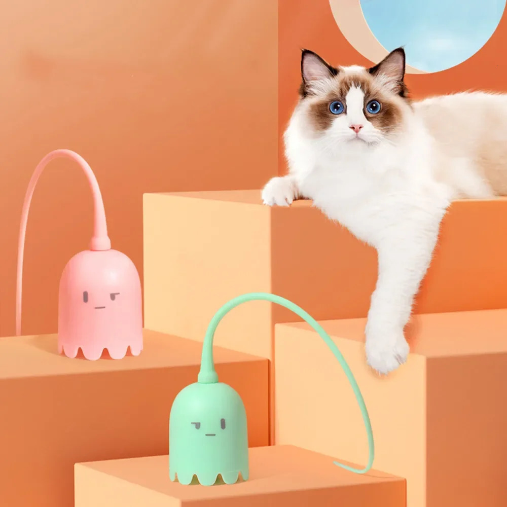 Cat Toys Interactive USB Electric Intelligent Rolling Ball Toy Cats Pet Silicone Automatic Rotate Mouse Tail Kitten Teaser Stick 231213