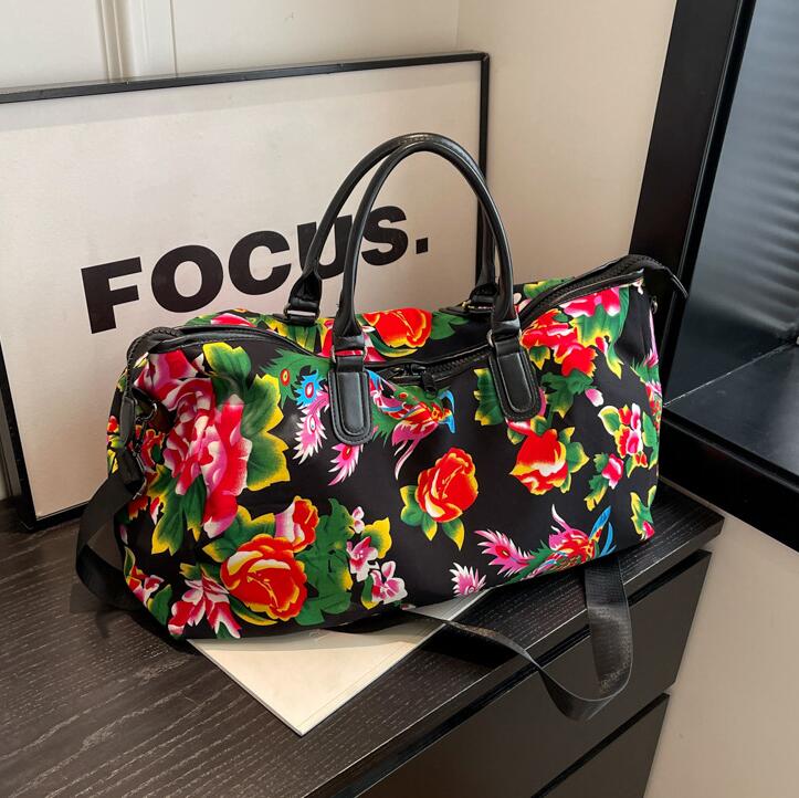 Factory sales shoulder bags 3 colors large capacity horizontal printed handbag durable and thick canvas backpack retro national style leisure travel bag 2139#