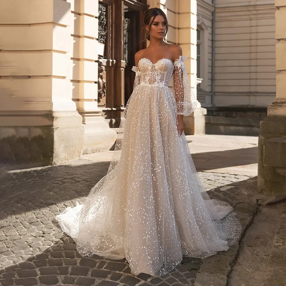 Modest Full Lace A E Dresses Bridal Off Shoulder Long Sleeves Custom Made Wedding Gowns 328 0218