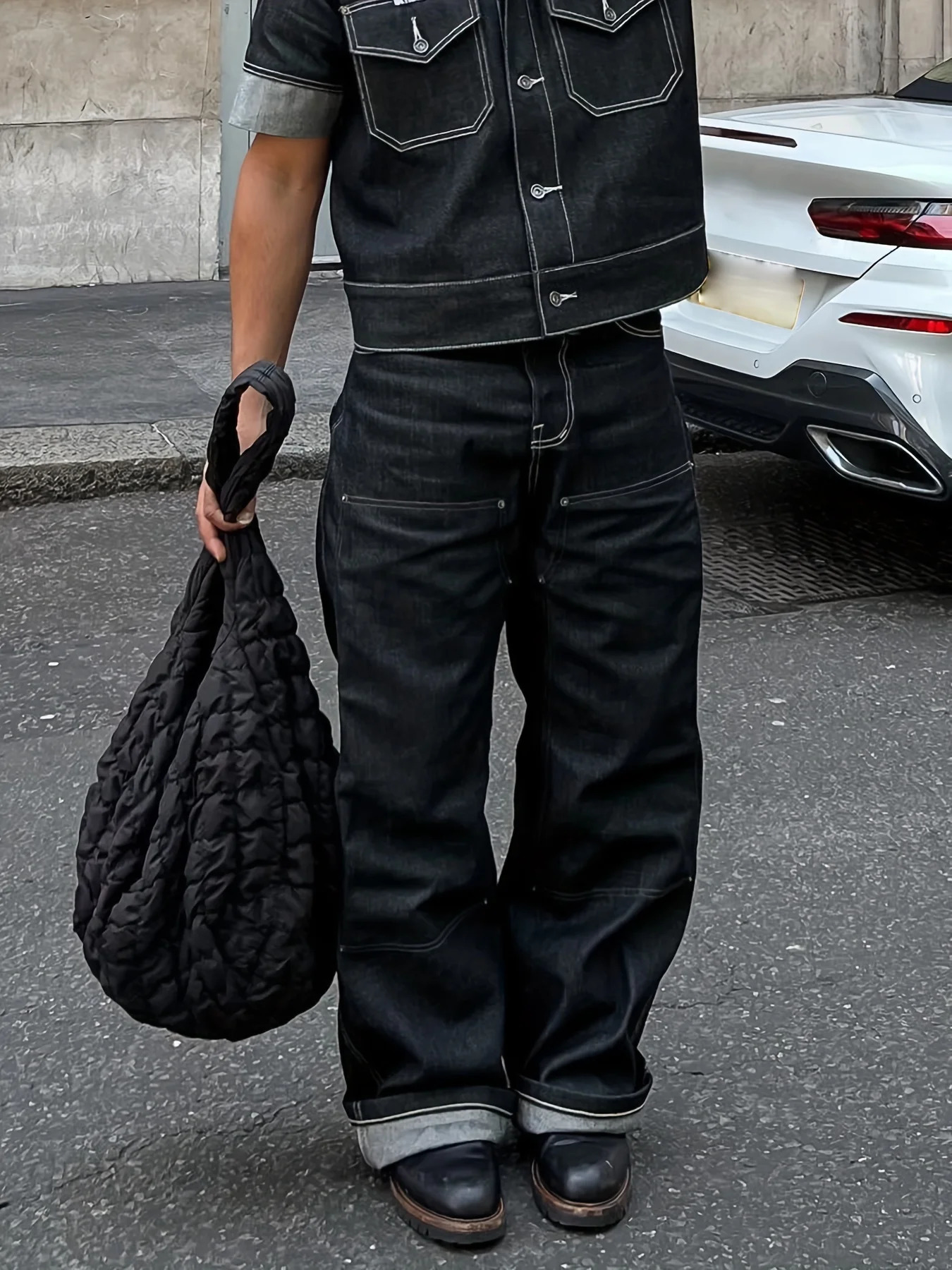 Men's Jeans Multi Pocket Baggy Wide Leg For Men Y2k High Street Black Loose Casual Pants HipHop Fashion Workwear 231213