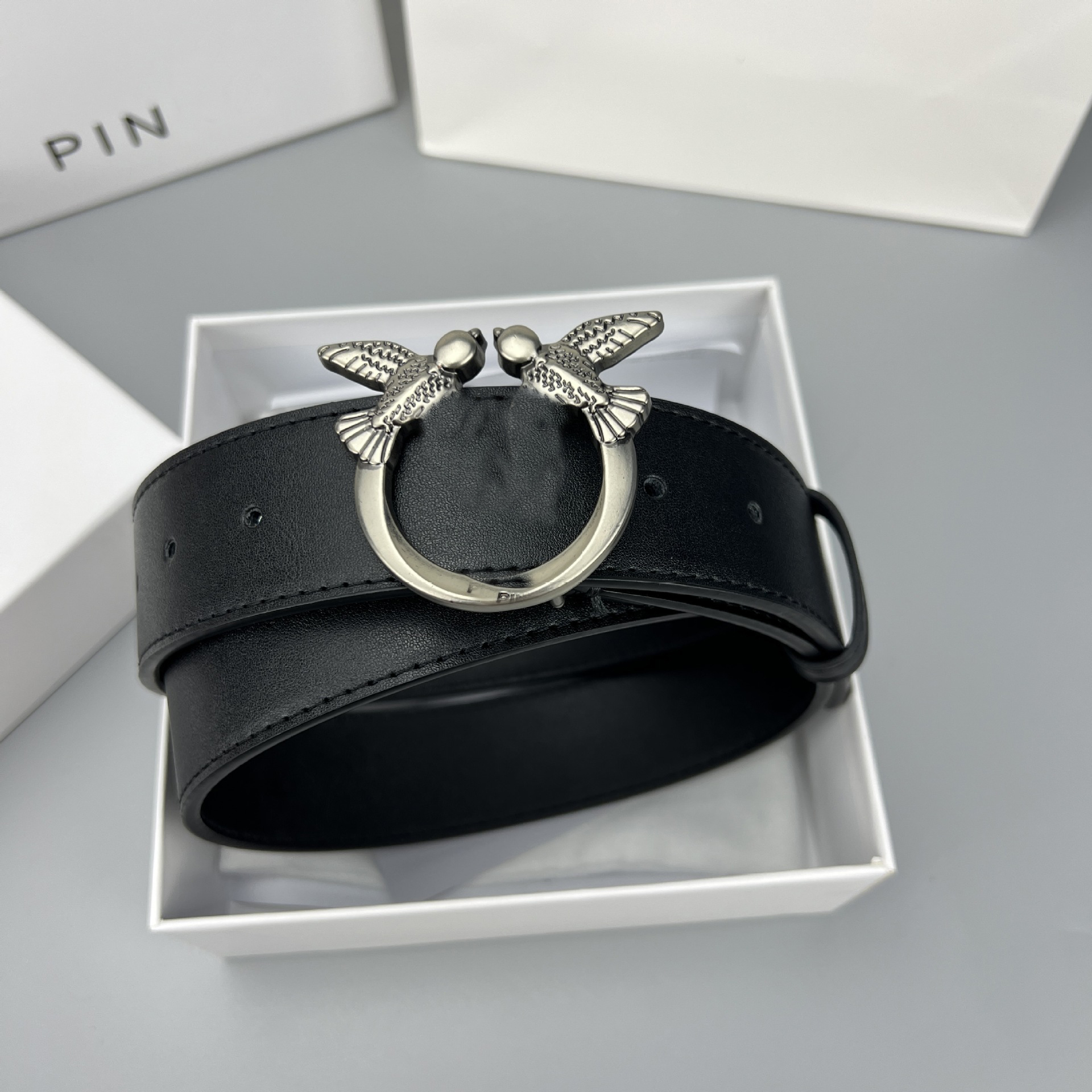 Men's Belts 100% Cow Leather Cowskin Gold Smooth Buckle Luxury Belt Width 4cm Two Birds Design With Box For Men and Women Unisex Casual Gift