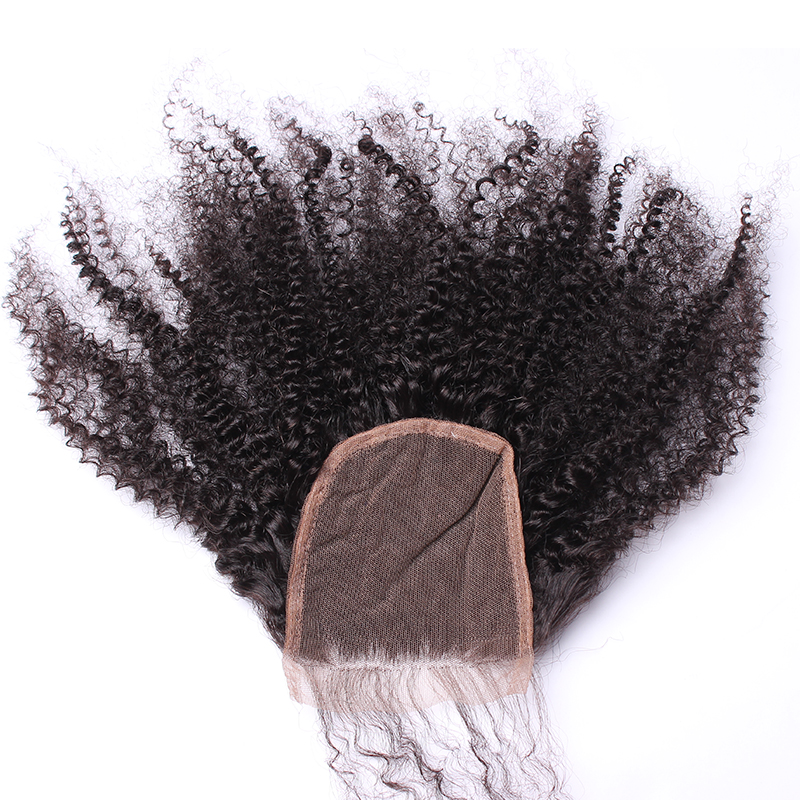 Afro Kinky Curly 4x4 Lace Closure Brazilian Virgin Human Hair Transparent Swiss Lace Free Part Pre Plucked with Baby Hair Natural Black