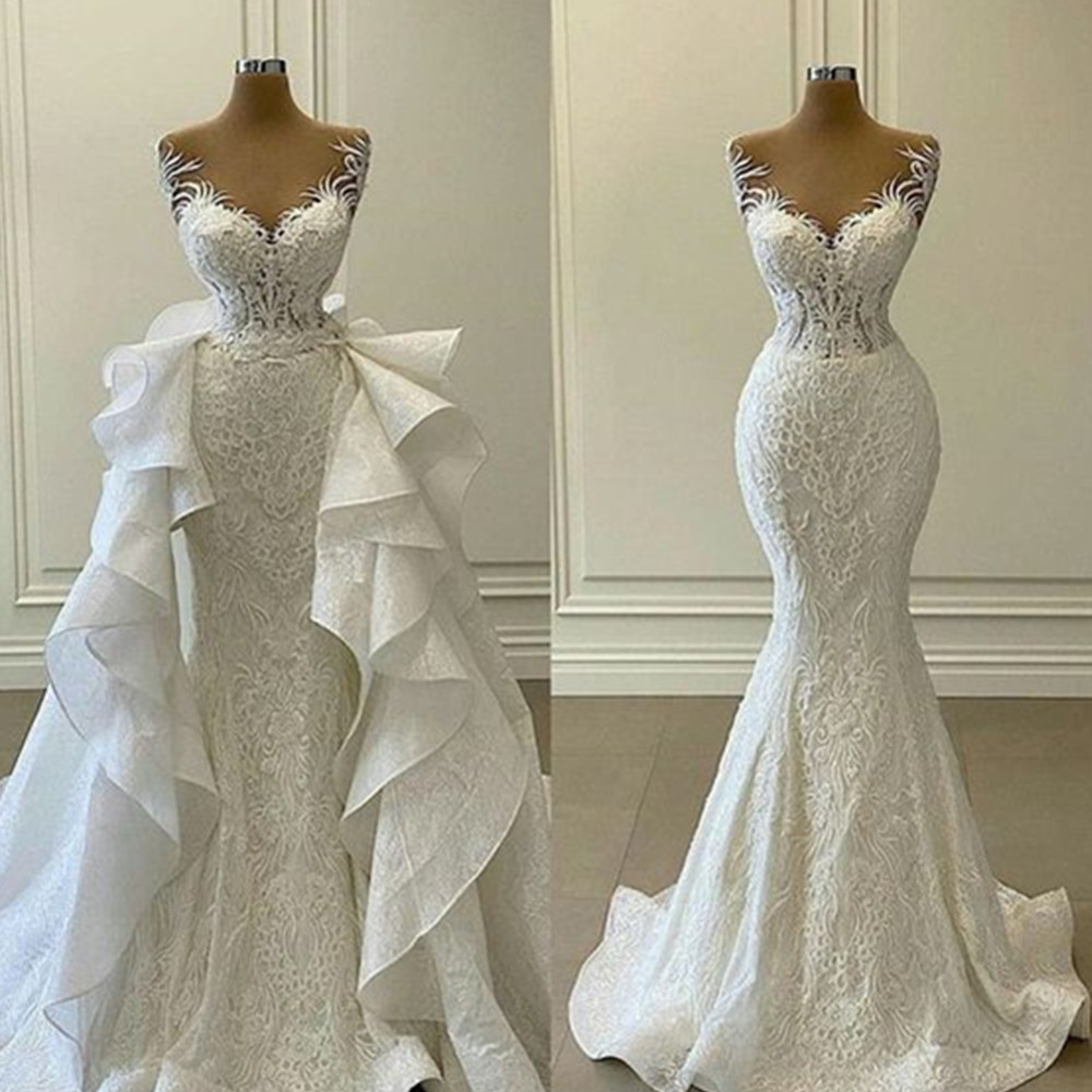 Arabic Dubai Wedding Dresses 2024 Appliques Lace V-Neck Sleeveless Bridal Gowns Church Train Vestidos De Novia BC19017