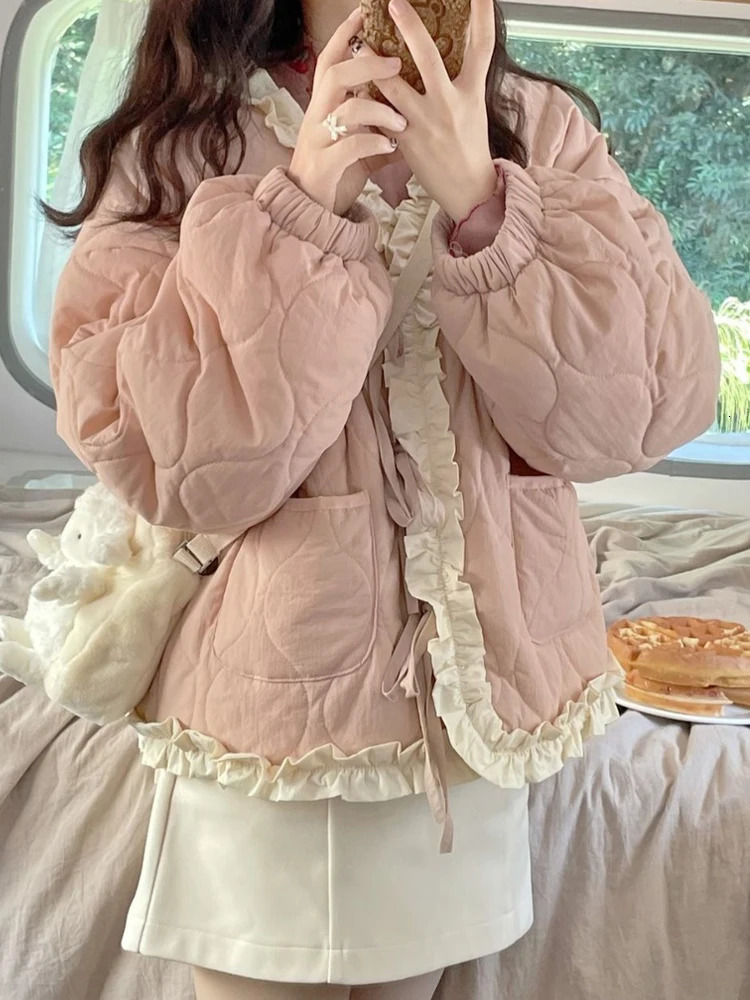 Women's Down Parkas Oversized Down Coats Women Winter Warm Thicken Casual Jackets Female Korean Fashion Japanese Sweet Cute Kawaii Ruffles Outerw