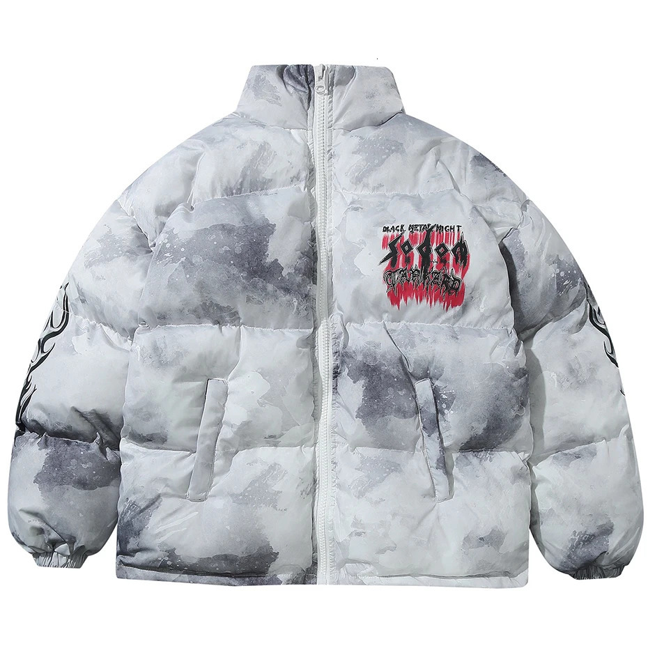 Men's Down Parkas Oversized Hip Hop Parkas Padded Puffer Jacket Men Winter Warm Coat Letter Graphic Tie Dye Streetwear Jackets Y2K Parkas Coats 2