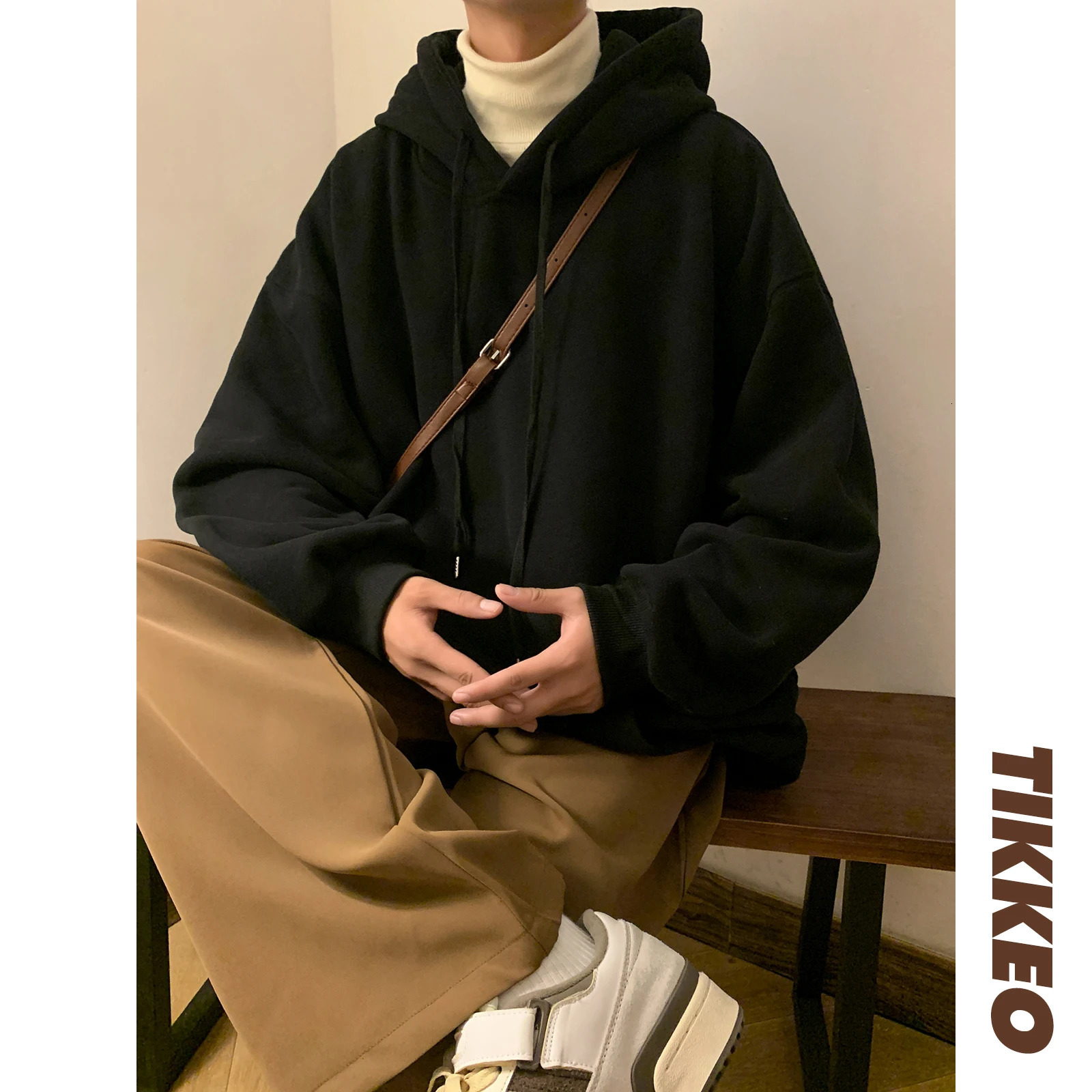 Mens Hoodies Sweatshirts Extfine Autumn Y2k Pullover Hooded Oversize Hoody Sweatshirt Tops Solid Drop Shoulder Harajuku Streetwear Male Clothes 231214