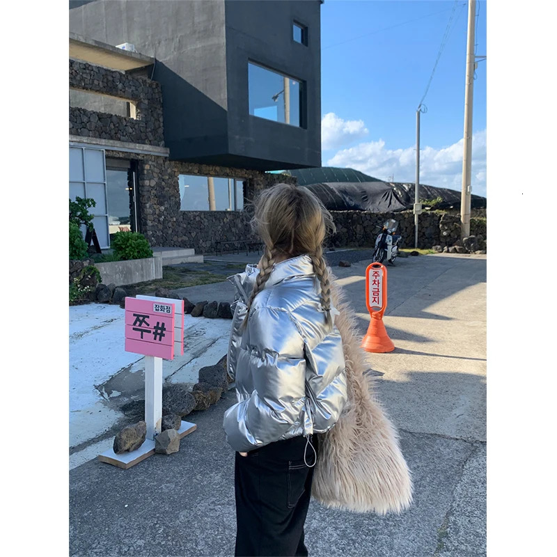 Women's Down Parkas MEXZT Short Parkas Women Streetwear Stand Collar Down Coats Korean Cropped Puffer Jacket Winter Thick Warm Cotton Padded Outw