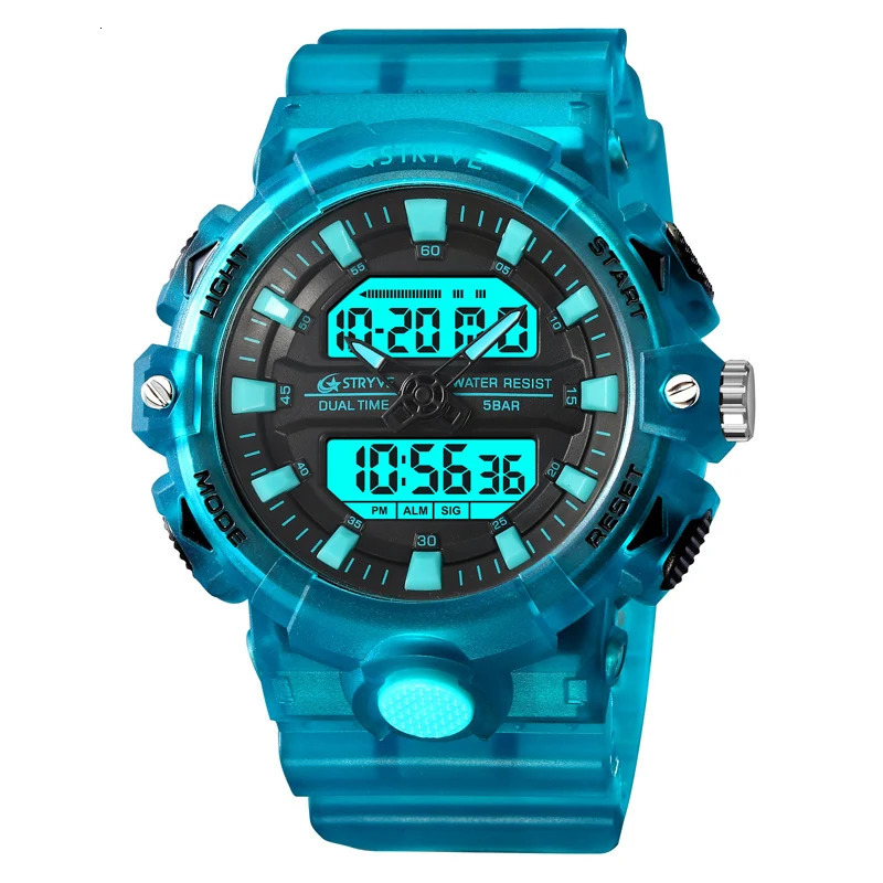 Wristwatches STRYVE Sport Watch Men Alarm Chronograph Clock Stopwatch LED Date-Day Dual Time Zone Waterproof 5Bar Men's Watches 8028 231213