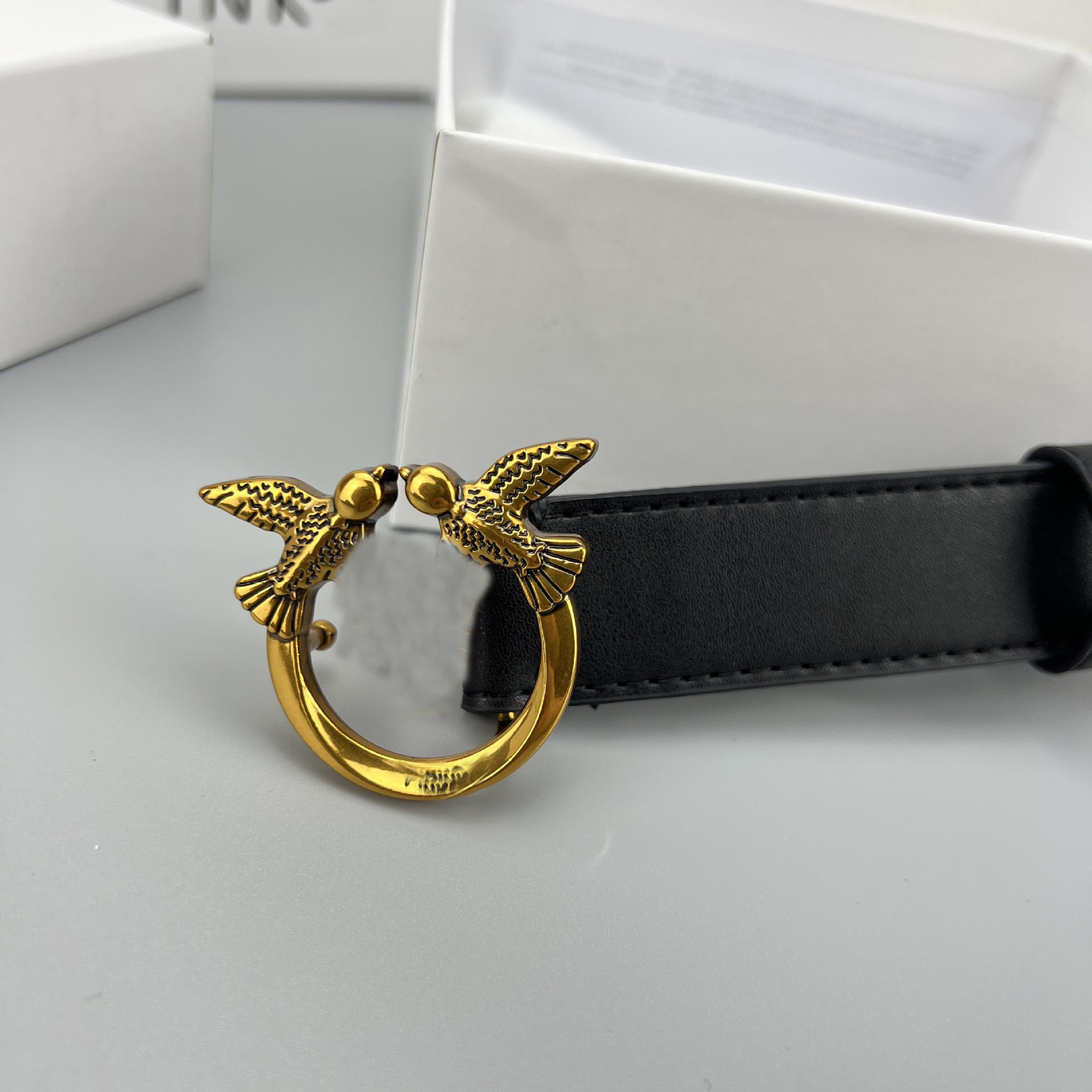 Men's Belts 100% Cow Leather Cowskin Gold Smooth Buckle Luxury Belt Width 4cm Two Birds Design With Box For Men and Women Unisex Casual Gift