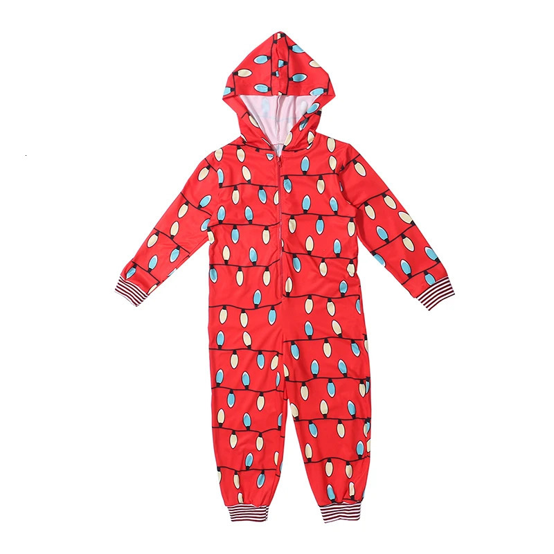 Family Matching Outfits Christmas Pajamas Onesis Parent-Child Matching Sleepwear Jumpsuit String Lights Pattern Zipper Xmas Romper with Hood for Famil