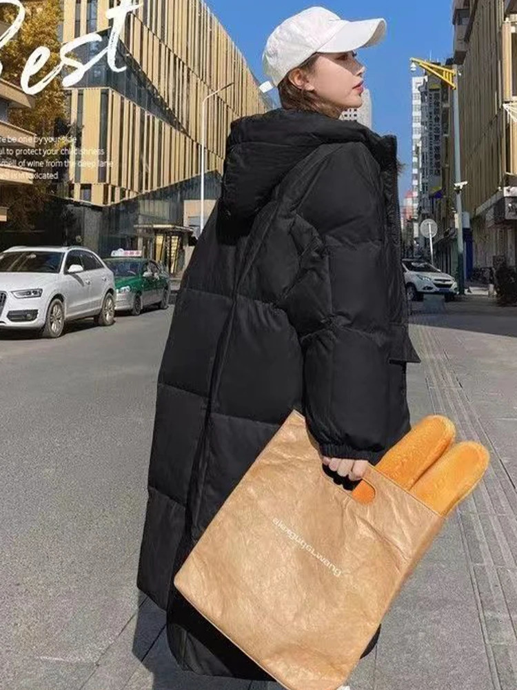 Women's Down Parkas Down Cotton Parkas Women Long Padded Jacket Winter Female Oversized Loose Warm Coats Ladies Korean Fashion Hooded Long Jacket