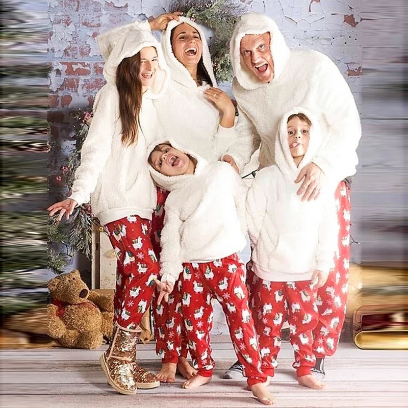 Family Matching Outfits Family Matching Christmas Pajamas Set 2pcs Plush Winter Warm Men Women Kid Parent-child Clothes Sleepwear Nightwear Pajymas 23