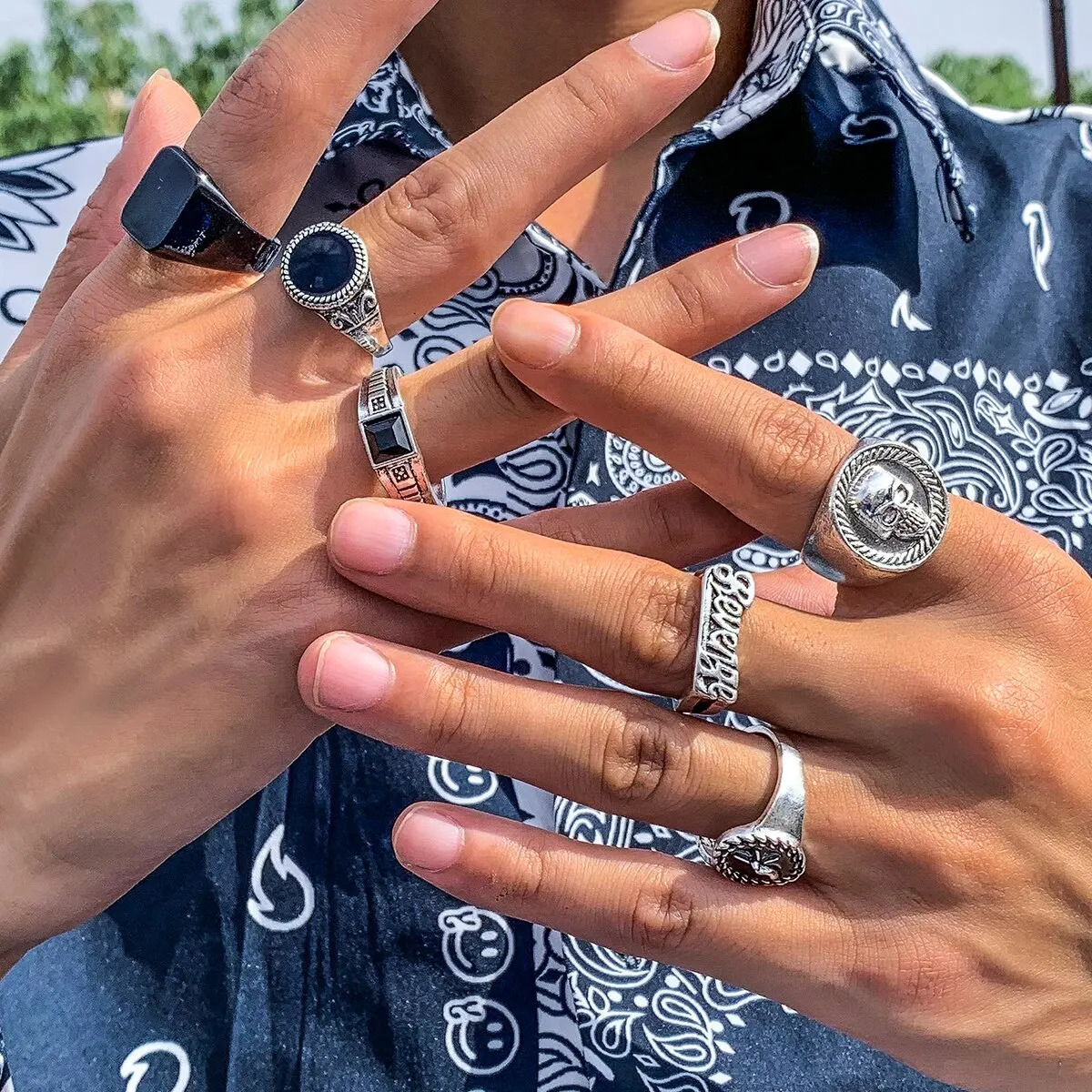 Wedding Rings 6 piecesset Gothic retro skull antique silver ring set neutral punk carved finger jewelry accessories steam punk mens 231213