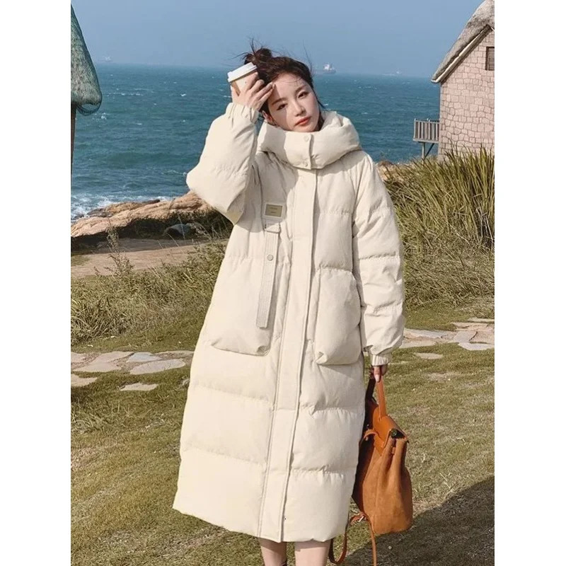 Women's Down Parkas Chic women's down padded jacket South Korea loose hooded thick warm long down padded winter coat Women's Parka coat