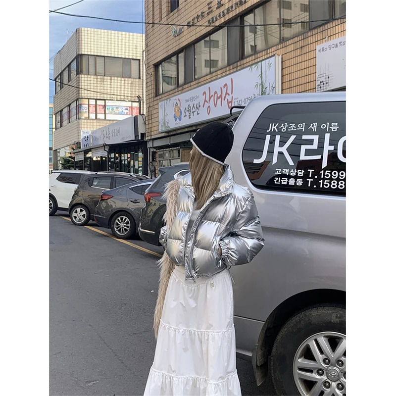 Women's Down Parkas MEXZT Short Parkas Women Streetwear Stand Collar Down Coats Korean Cropped Puffer Jacket Winter Thick Warm Cotton Padded Outw