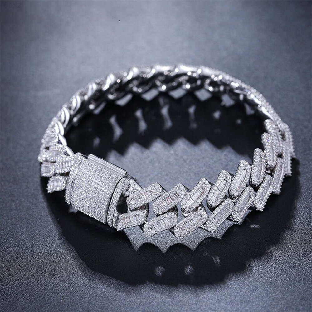 Master Rocks Jewelry Sterling Sier 15mm Hip Hop Bracelets Iced Out Vvs Moissanite Cuban Link Chain