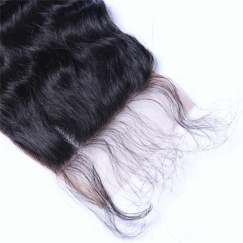 Deep Wave 4x4 Lace Closure Brazilian Virgin Human Hair Transparent Swiss Lace Free Part Pre Plucked with Baby Hair Natural Black