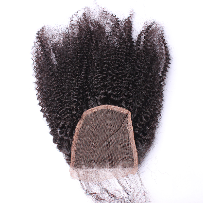 Afro Kinky Curly 4x4 Lace Closure Brazilian Virgin Human Hair Transparent Swiss Lace Free Part Pre Plucked with Baby Hair Natural Black