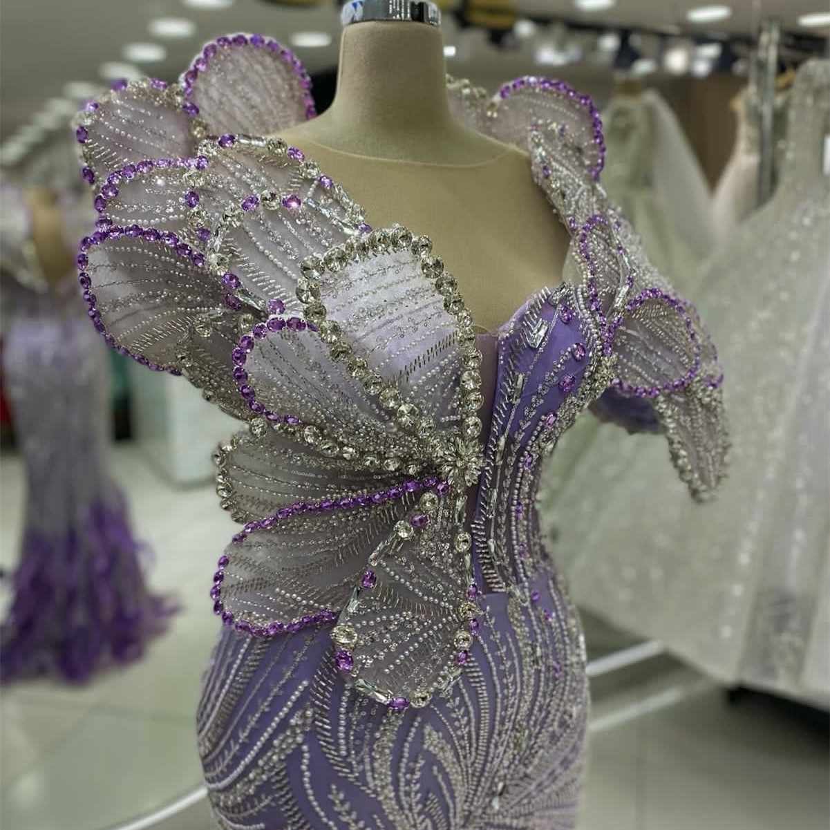 2024 Aso Ebi Lavender Mermaid Prom Dress Beaded Crystals Feather Evening Formal Party Second Reception Birthday Engagement Gowns Dresses Robe De Soire