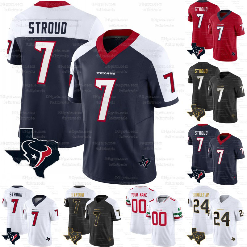 Custom 7 CJ Stroud 51 Will Anderson 24 Derek Stingley Jr Football Jersey 2 Robert Woods Dameon Pierce Jalen Pitre Davis Mills Devin Singletary Laremy Tunsi Case Keenum