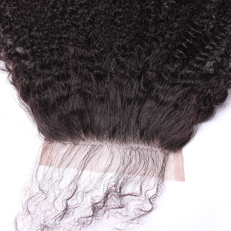 Afro Kinky Curly 4x4 Lace Closure Brazilian Virgin Human Hair Transparent Swiss Lace Free Part Pre Plucked with Baby Hair Natural Black