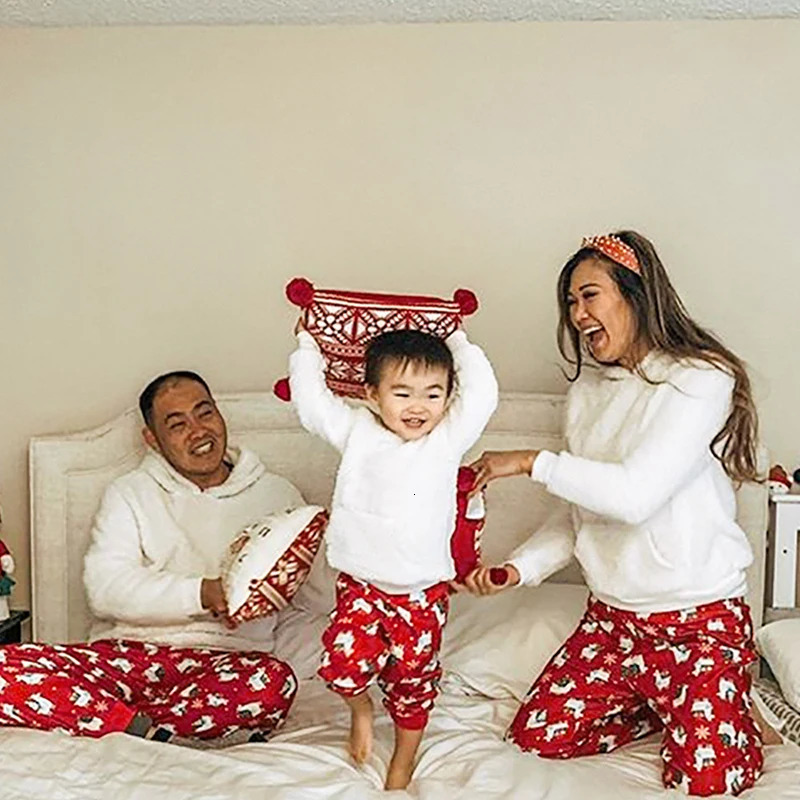 Family Matching Outfits Family Matching Christmas Pajamas Set 2pcs Plush Winter Warm Men Women Kid Parent-child Clothes Sleepwear Nightwear Pajymas 23