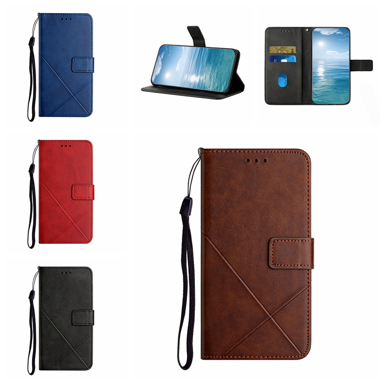 Vertical Leather Wallet Cases For Samsung S26 S25 FE S24 Ultra A07 A17 A06 S23 Plus A57 A37 A27 A15 A56 A26 A36 Business Geometric Line Flip Card Hold