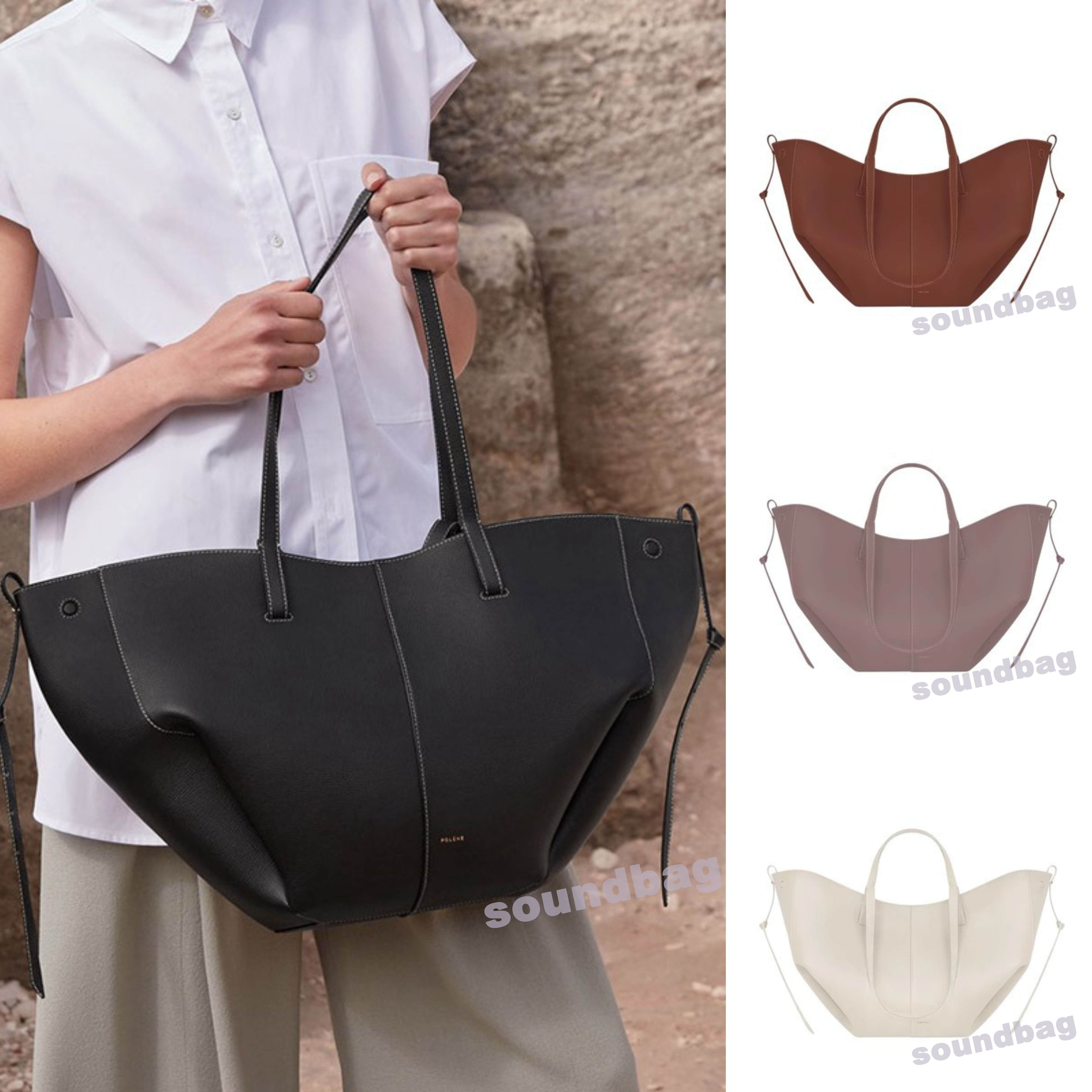 REAL Cowhide 10A leather Tote - Winged Design & Bucket French Elegance: Dual Carrying Options geunine leather designer handbag large size shopping soft hobo crossbag