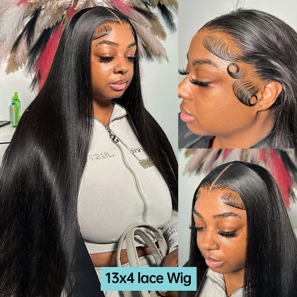 Hd 250 Density Peruvian Straight Glueless Front Human Hair Ready To Wear Black Wig 40 Inch 360 Lace Frontal Wigs free shipping