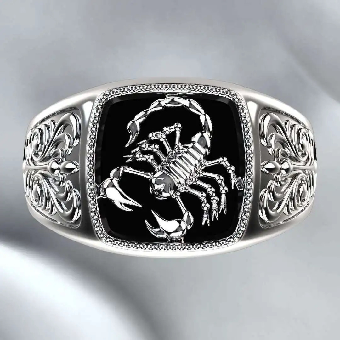 Wedding Rings Fashion Milan Girls Top Gothic Punk Scorpion Mens Vintage Ring Mens Pattern Ring Mens Jewelry All for Sale 231213