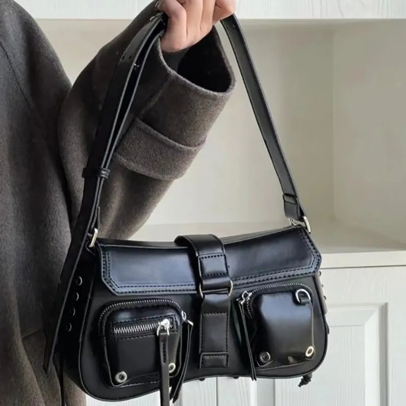 Evening Bags HAEX Punk Women's Bag Trend Vintage PU Underarm Shoulder Bolso Mujer Harajuku Moto Style Individuality Sac A Main Femme R250317