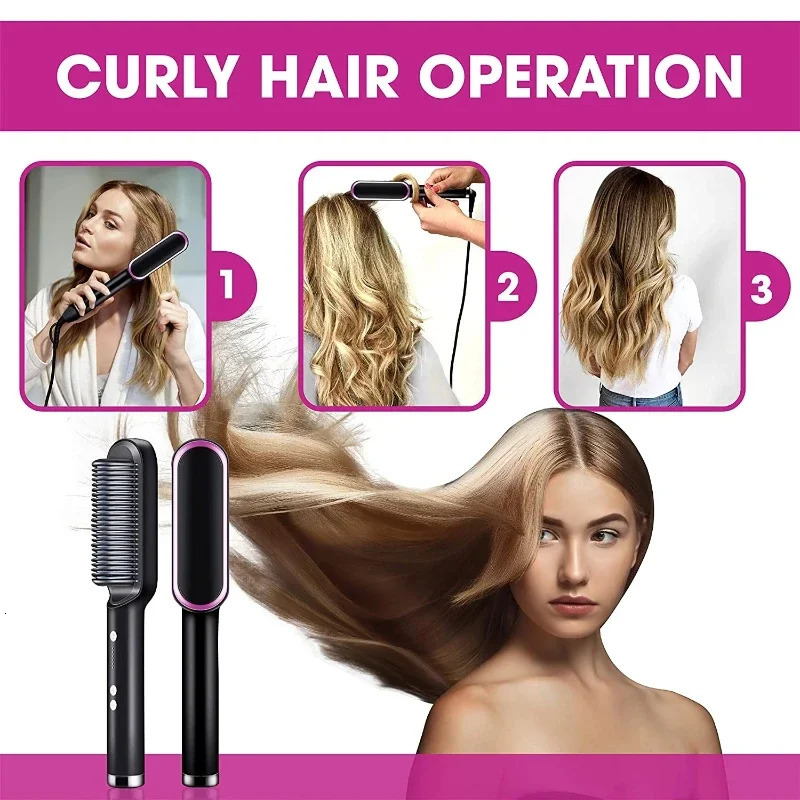 Hair Straighteners 2 In 1 Hair Straightening Brush Negative Ion Hair Straightener Heating Comb Multifunctional Hair Curler Curling Iron Stying Tool 23