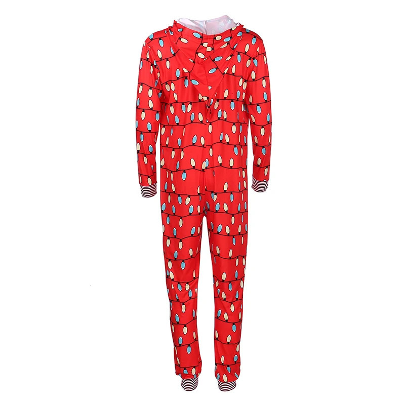 Family Matching Outfits Christmas Pajamas Onesis Parent-Child Matching Sleepwear Jumpsuit String Lights Pattern Zipper Xmas Romper with Hood for Famil