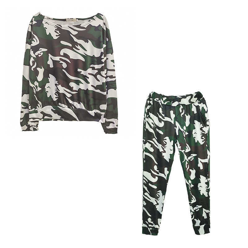 New women's plus-size loose suit leopard print camouflage casual long-sleeved home suit women Q231214