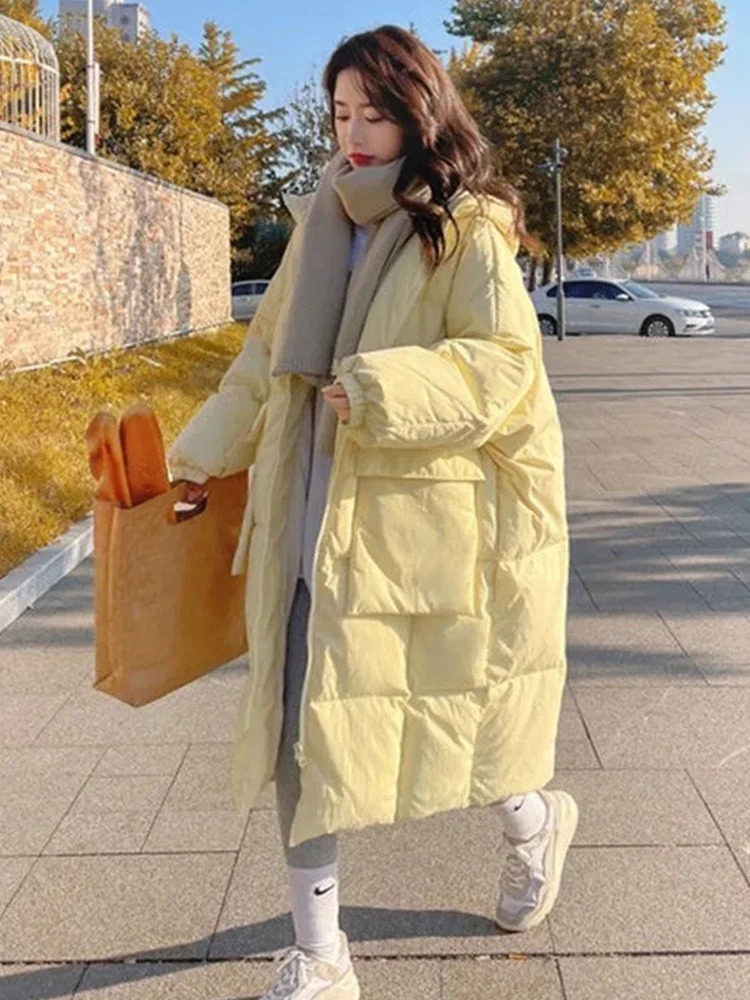 Women's Down Parkas Down Cotton Parkas Women Long Padded Jacket Winter Female Oversized Loose Warm Coats Ladies Korean Fashion Hooded Long Jacket