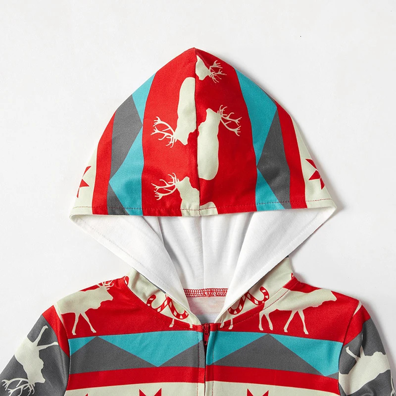 Family Matching Outfits Christmas Onesis Parent-child Sleepwear Jumpsuit Red Elk Print Pattern Long Sleeve Hooded Nightwear Nightclothes Xmas Outfit 2
