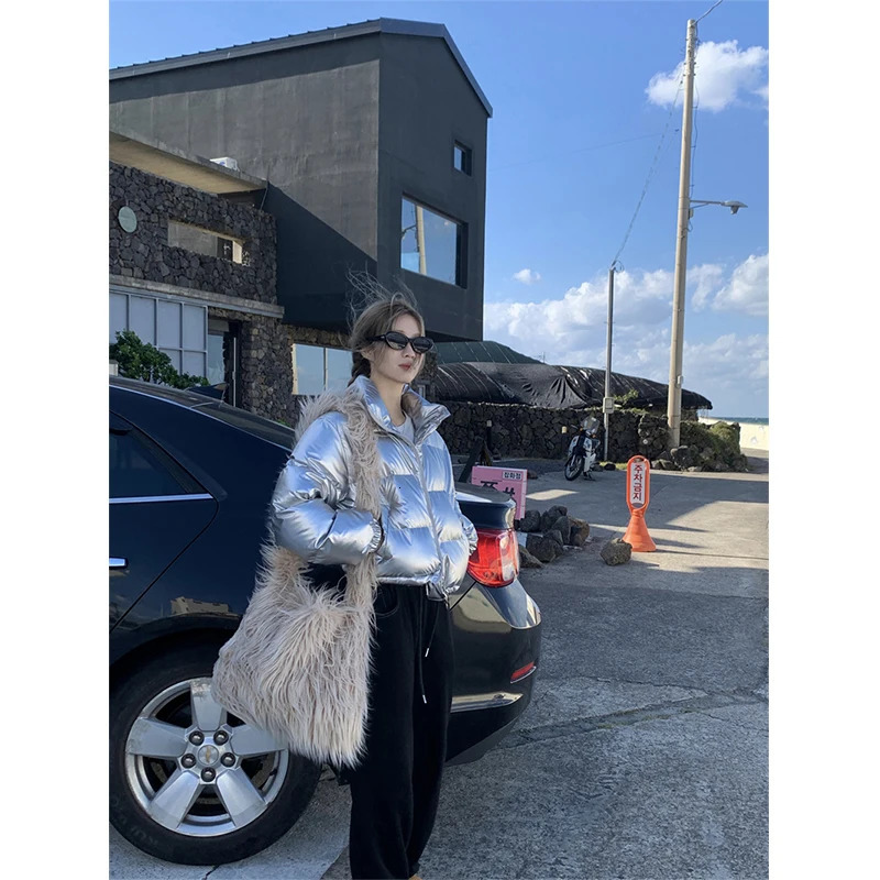 Women's Down Parkas MEXZT Short Parkas Women Streetwear Stand Collar Down Coats Korean Cropped Puffer Jacket Winter Thick Warm Cotton Padded Outw