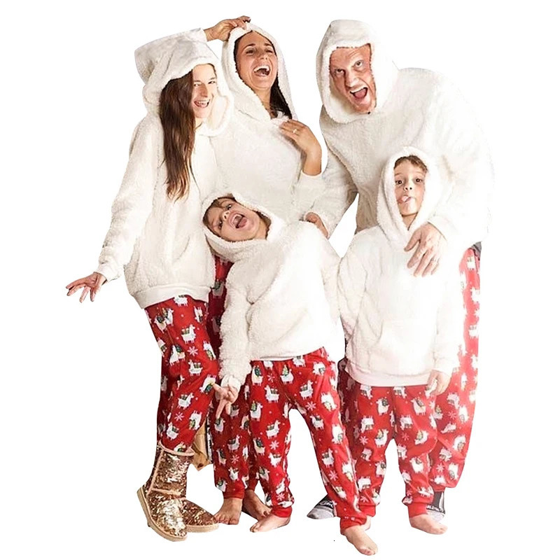 Family Matching Outfits Family Matching Christmas Pajamas Set 2pcs Plush Winter Warm Men Women Kid Parent-child Clothes Sleepwear Nightwear Pajymas 23