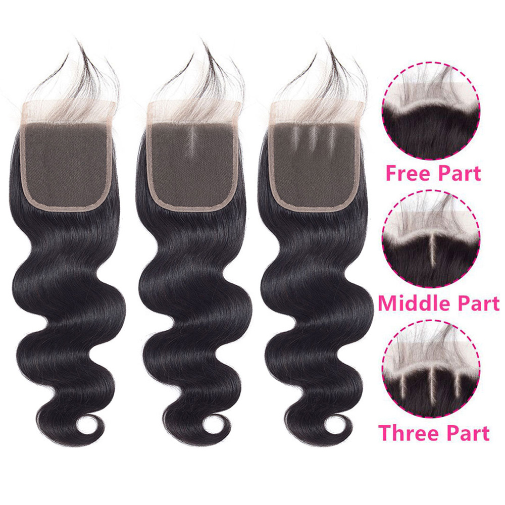 Body Wave 4x4 Lace Closure Brazilian Virgin Human Hair Transparent Swiss Lace Free Part Pre Plucked with Baby Hair Natural Black