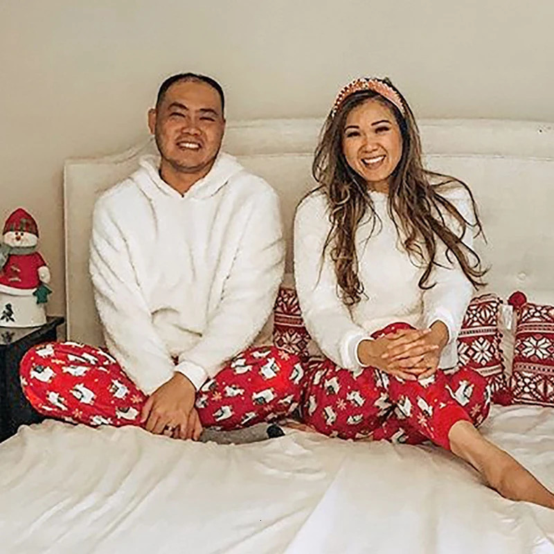 Family Matching Outfits Family Matching Christmas Pajamas Set 2pcs Plush Winter Warm Men Women Kid Parent-child Clothes Sleepwear Nightwear Pajymas 23