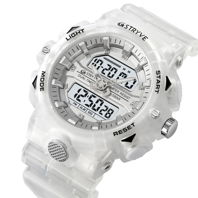 Wristwatches STRYVE Sport Watch Men Alarm Chronograph Clock Stopwatch LED Date-Day Dual Time Zone Waterproof 5Bar Men's Watches 8028 231213