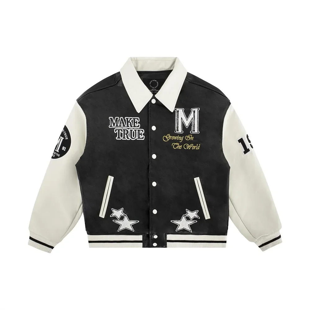 Men's Jackets Male Nylon Material Cartoon Letter Towel Embroidered Lapel Baseball Jacket Coat Casual Loose Y2K Casual Jacket Men Women 231213