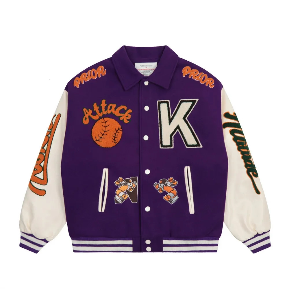 Men's Jackets Male Nylon Material Cartoon Letter Towel Embroidered Lapel Baseball Jacket Coat Casual Loose Y2K Casual Jacket Men Women 231213