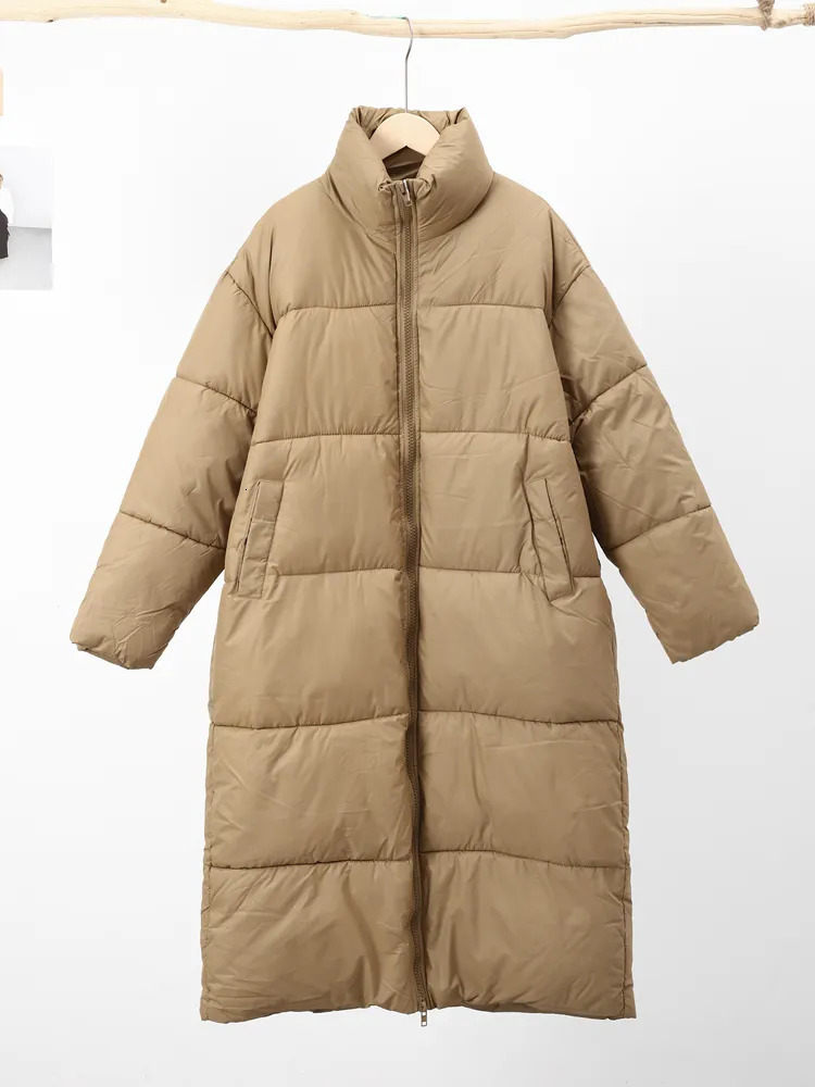 Women's Down Parkas Korean Thick Solid Long Jacket Woman Turn-down Collar Coat Loose Long Sleeve Winter Female Zipper Warm Casual Warm Clothes 23