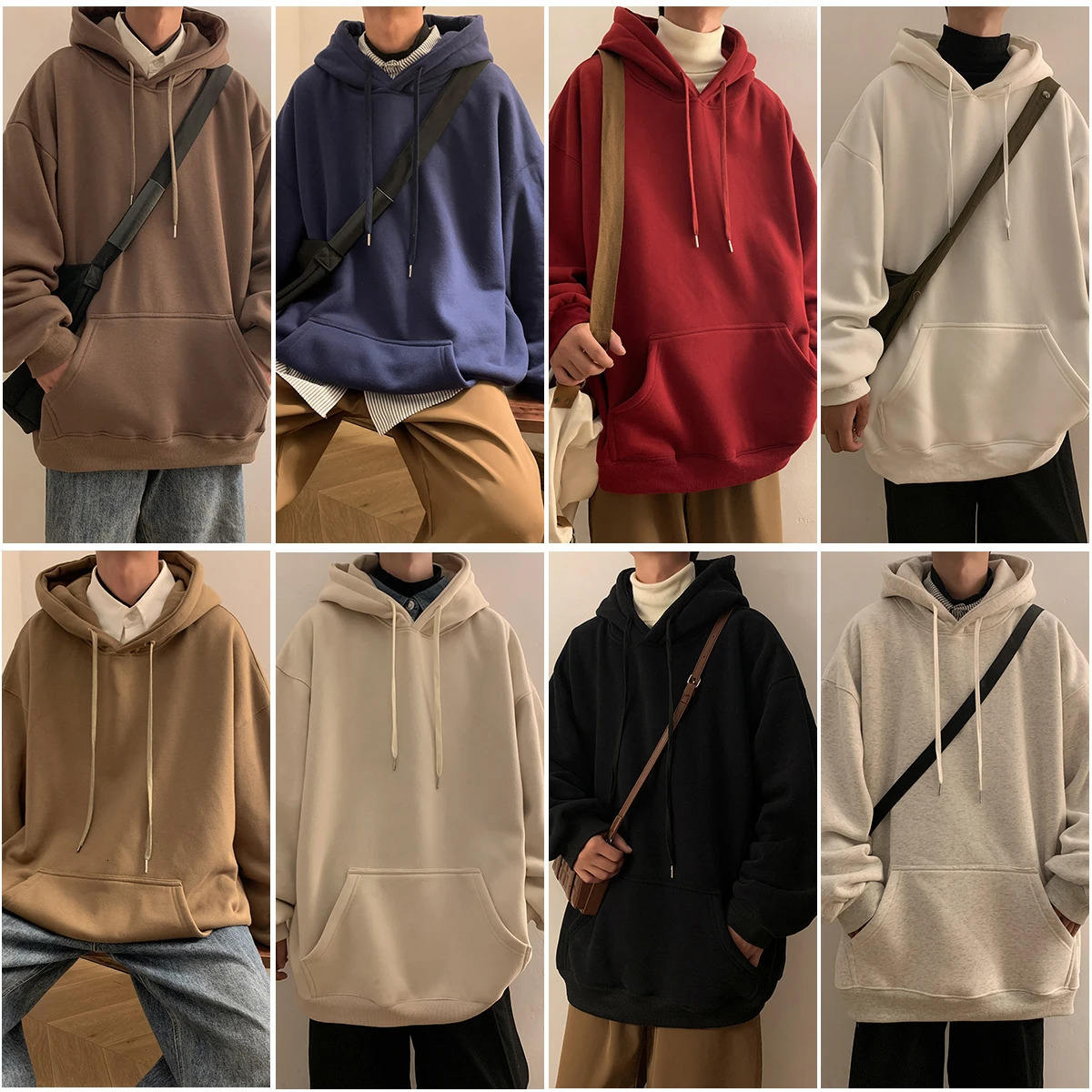 Mens Hoodies Sweatshirts Extfine Autumn Y2k Pullover Hooded Oversize Hoody Sweatshirt Tops Solid Drop Shoulder Harajuku Streetwear Male Clothes 231214